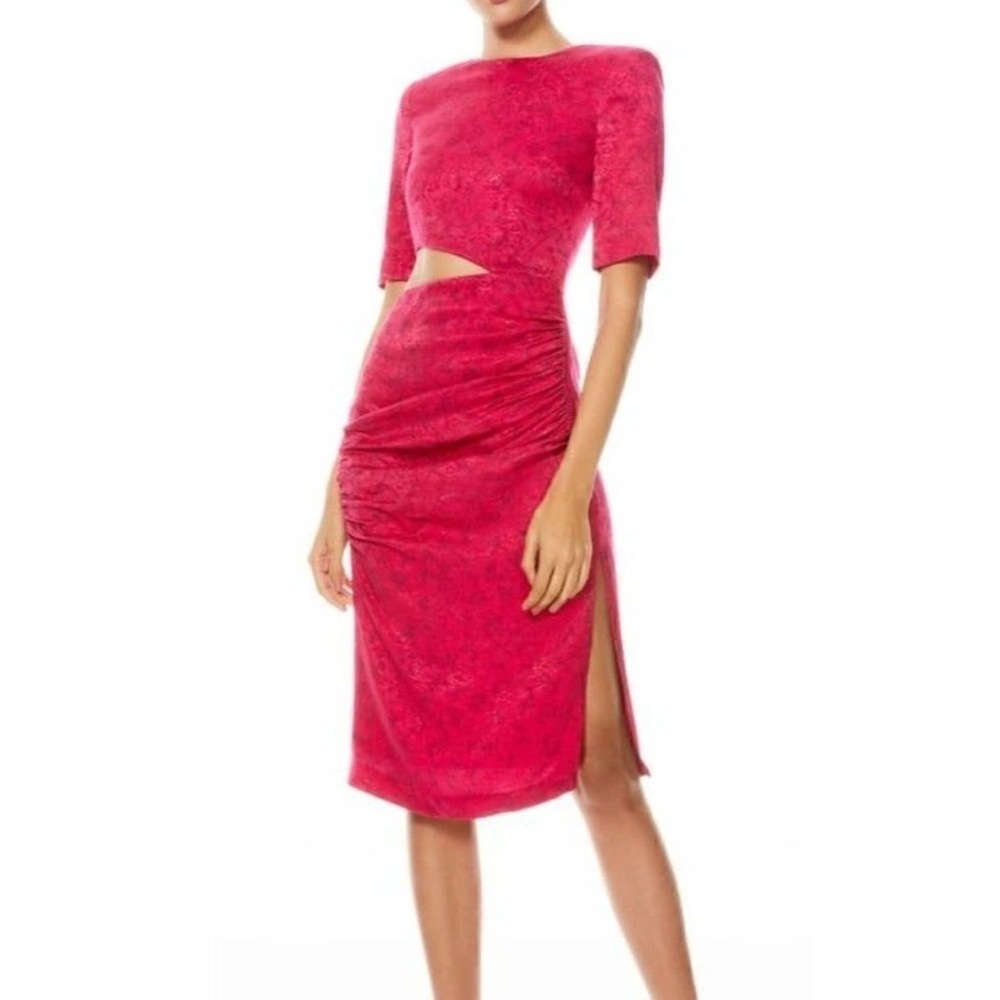 Alice + Olivia Stella Floral Jacquard Cutout Sheath Dress in Fuchsia Size 10